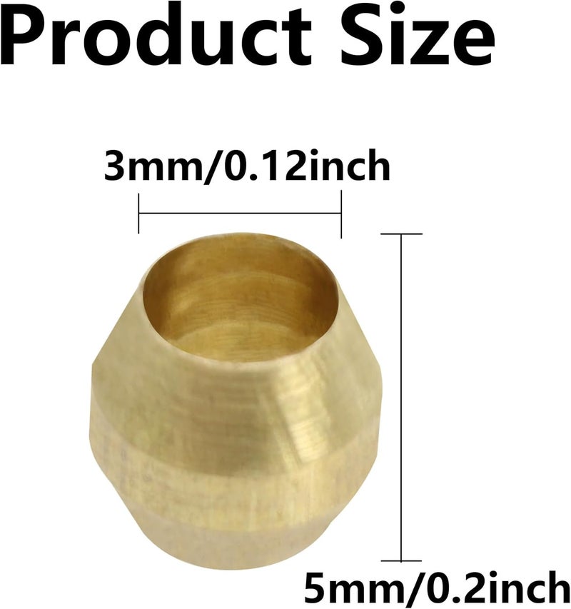 PDETVEO 50PCS 1/8 Inch Brass Compression Sleeve Ferrules, Compression Ferrules Tube Fitting for Air, Fuel, Water, Oil Pipe - Image 3